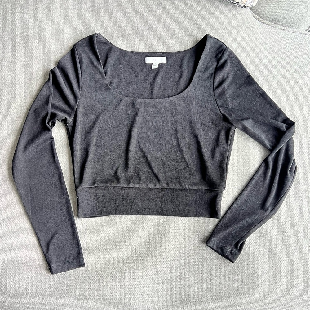bp Black Long-Sleeve Scoop Crop Top
